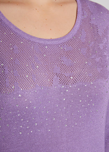 Pull maille scintillante finition strassée Lilas
