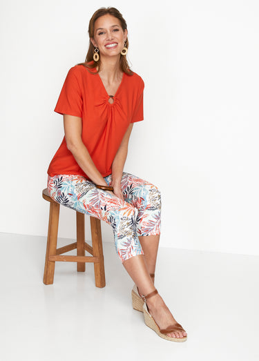 T-shirt maille crêpe extensible bijou Uni Orange