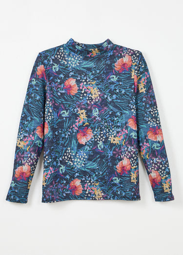 Sous-pull chaud court col montant Cassis/Bleu