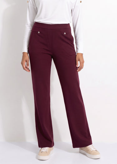 Pantalon droit taille semi élastiquée Uni Prune
