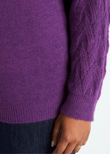 Pull doux uni col rond maille fantaisie Violine