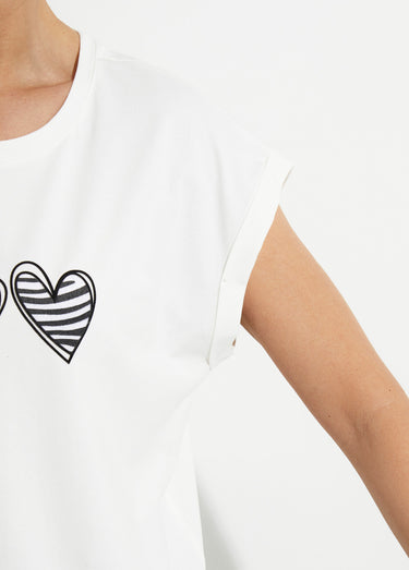 T-shirt coton avec 3 coeurs fantaisie Blanc