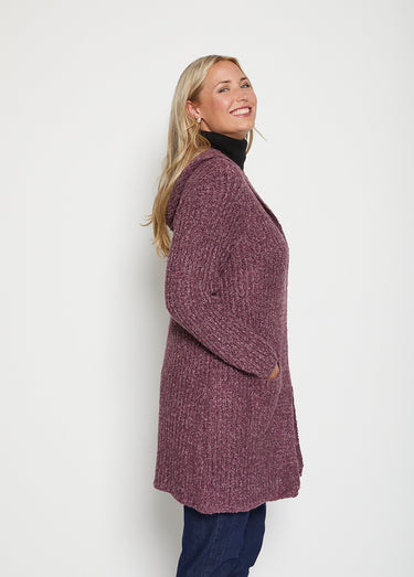 Long gilet à capuche Prune