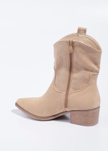 Boots suédine à talon, façon western Beige