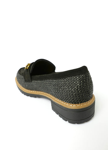 Mocassin bimatière effet natté et daim Noir