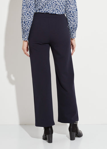 Pantalon droit taille élastiquée ceinture bijou Marine