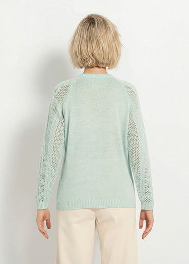 Gilet boutonné ajouré avec laine et cachemire Vert