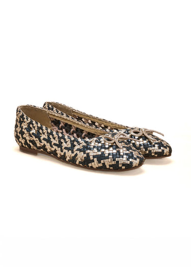 Ballerines cuir tressé, largeur confort Marine/Dore