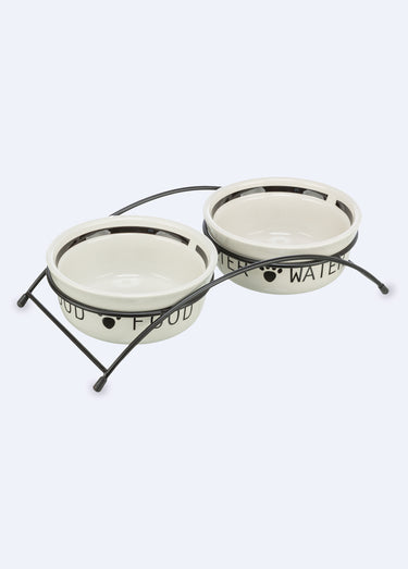 Set gamelles céramique + support métal Blanc / Noir