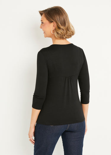 T-shirt court uni encolure en V Noir
