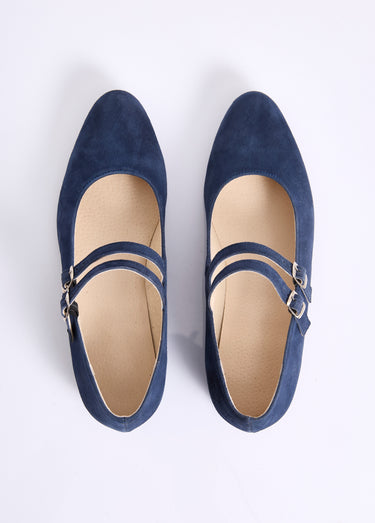 Ballerines babies cuir à talon doubles brides Marine