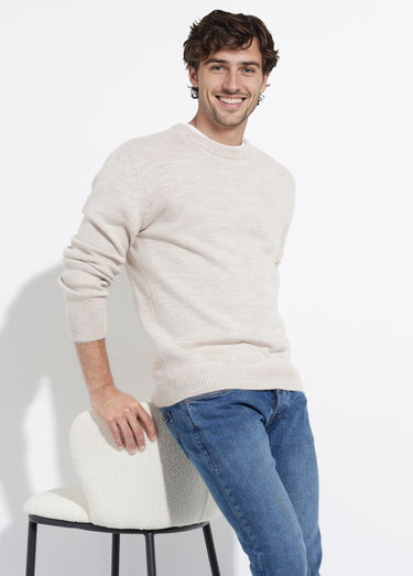 Pull chaud col rond en laine majoritaire Beige
