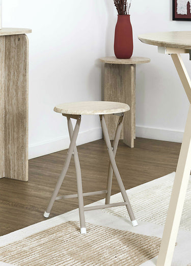 Tabourets pliants métal et effet pierre Blanc/Beige