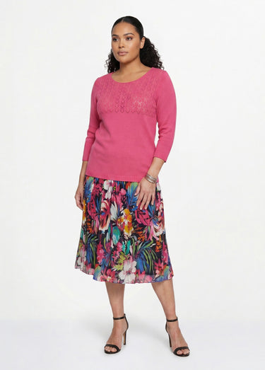 Pull manches 3/4 ajouré Fuchsia
