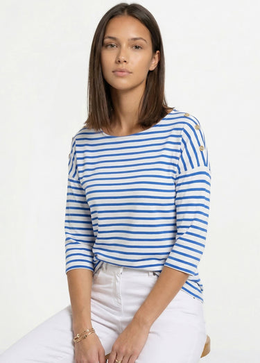 T-shirt marinière rayé manches 3/4 Blanc/Bleu