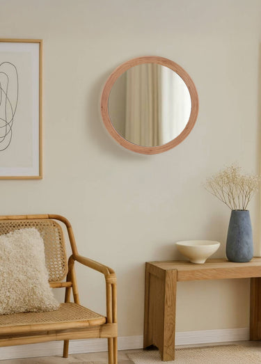Miroir rond avec bord en rotin foncé Naturel