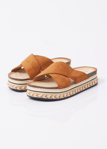Mules brides croisées semelle plateforme Camel