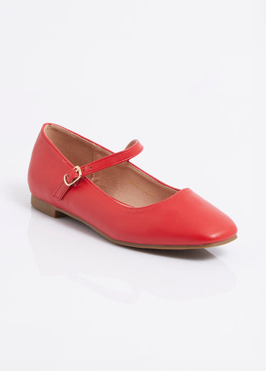 Ballerines babies plates avec bout carré Rouge