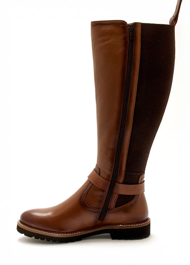 Bottes cavalières en cuir, talon plat Marron