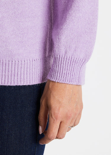 Gilet doux uni col V boutonné court brodé Lilas