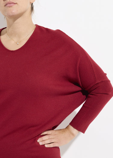 Pull maille fine jauge épaules descendues Rouge