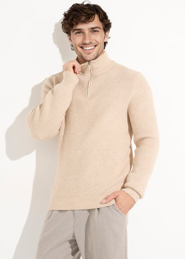 Pull épais avec col zippé camionneur Beige