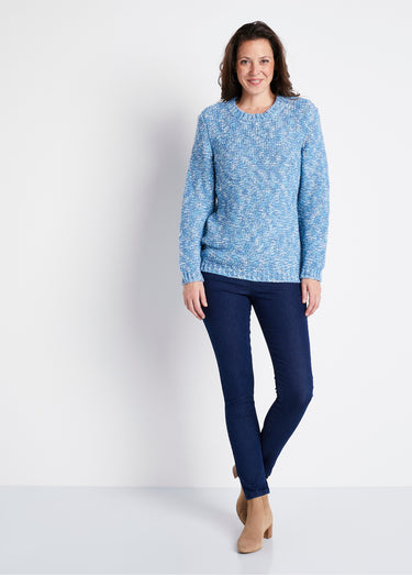 Pull mouliné col rond avec laine et alpaga Bleu / Écru
