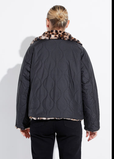 Veste matelassée réversible léopard fourrure Noir/Leopard