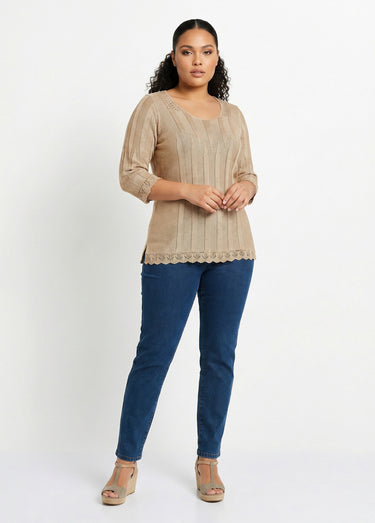 Pull court ajouré col rond Ficelle