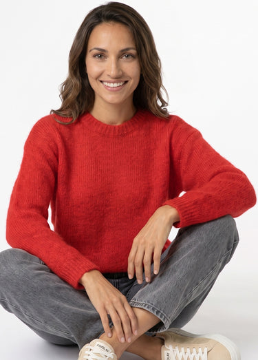 Pull col rond manches longues avec laine Rouge