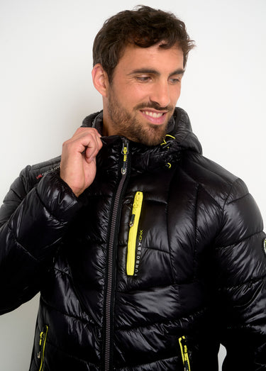 Doudoune chaude brillante détails fluo Noir