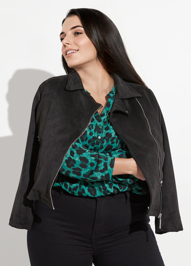 Blouse col V boutonné motif léopard Vert/Noir