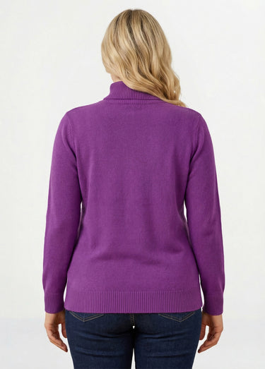 Pull doux col roulé manches longues Violet