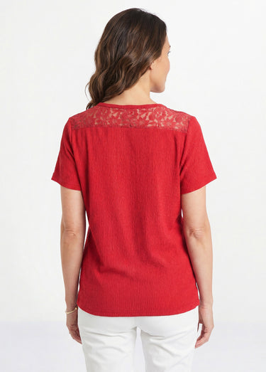 T-shirt court dentelle Rouge