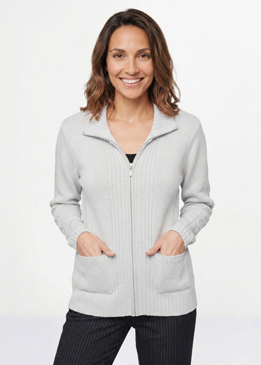 Gilet zippé uni mi-long maille épaisse Argent