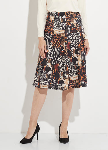 Jupe évasée en maille motif animalier Noir/Orange