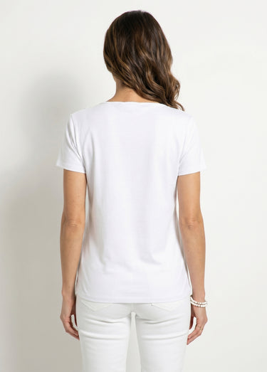 T-shirt macramé coton uni manches courtes Blanc
