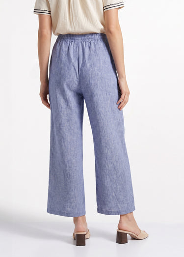 Pantalon large chiné élastiqué avec lin Bleu