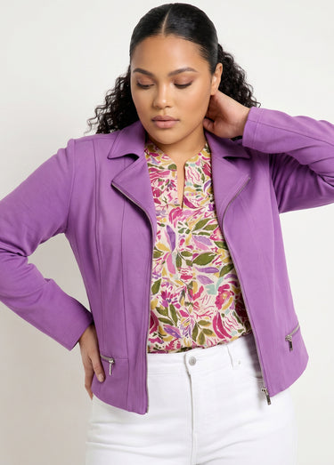 Veste courte zippée droite maille milano Violet