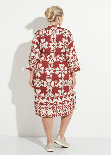Robe longue à ceinturer imprimé fleuri Brique