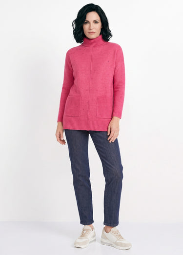 Pull-tunique chaud moucheté col roulé Fuchsia
