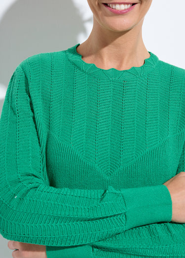 Pull doux col rond manches longues blousantes Vert