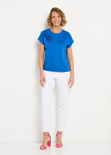 T-shirt coton uni sequins manches courtes Bleu Dur