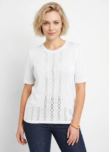 Pull ajouré perlé manches courtes Blanc
