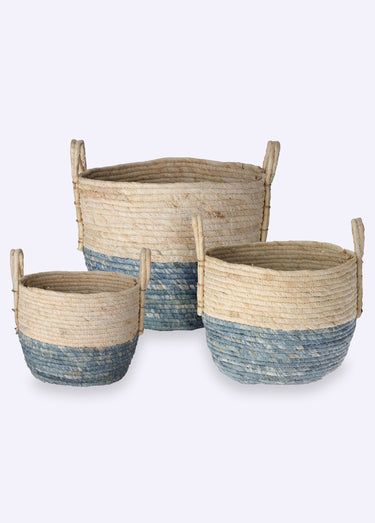 Paniers assortis en corde avec poignées Naturel / Bleu