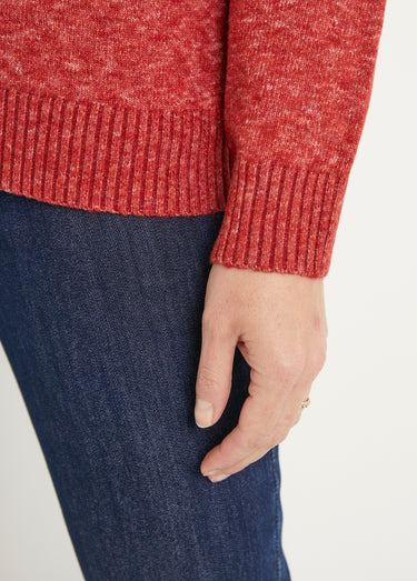 Pull chiné court col rond avec laine Brique