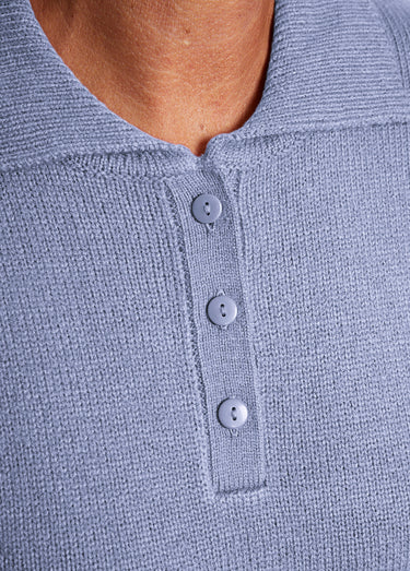 Pull col polo maille épaisse Bleu