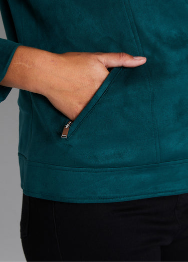 Blouson zippé court tissu suédé Vert