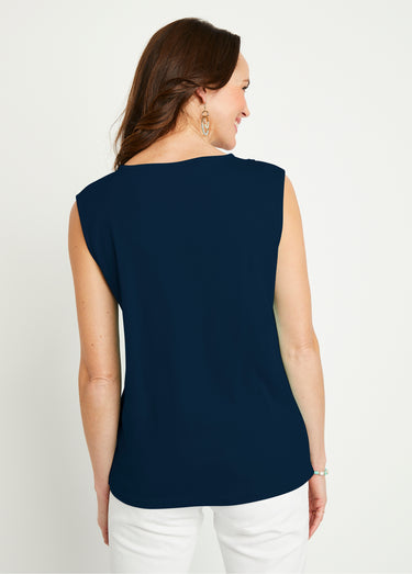 Débardeur macramé coton uni Marine