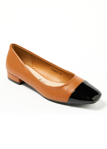 Ballerines chic bi matière petit talon Camel